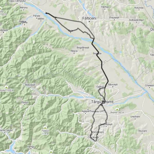 Map miniature of "Discover the Beauty of Crăcăoani on Two Wheels" cycling inspiration in Nord-Est, Romania. Generated by Tarmacs.app cycling route planner