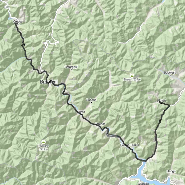 Map miniature of "Rural Delights near Crucea" cycling inspiration in Nord-Est, Romania. Generated by Tarmacs.app cycling route planner