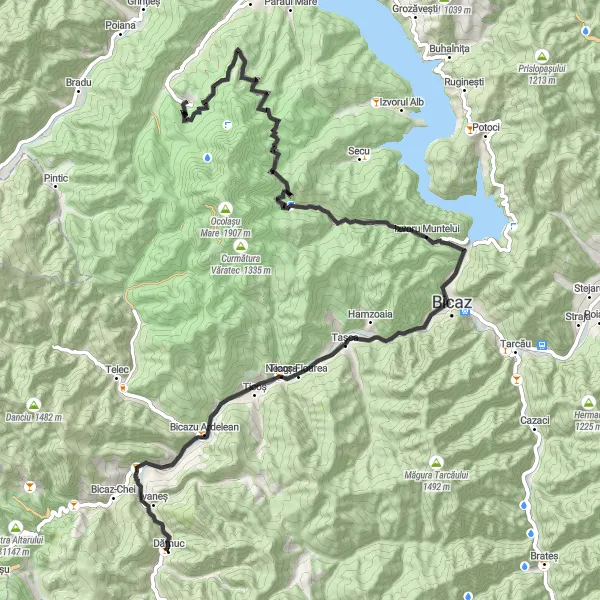 Map miniature of "Dodeni to Durău Scenic Loop" cycling inspiration in Nord-Est, Romania. Generated by Tarmacs.app cycling route planner