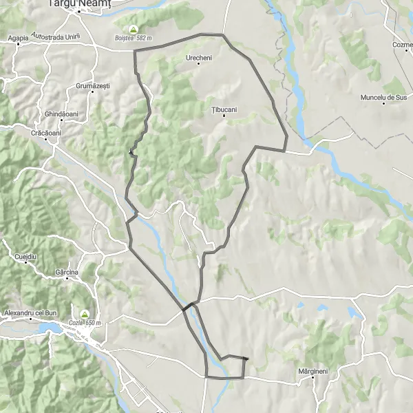 Map miniature of "The Rolling Hills Experience" cycling inspiration in Nord-Est, Romania. Generated by Tarmacs.app cycling route planner