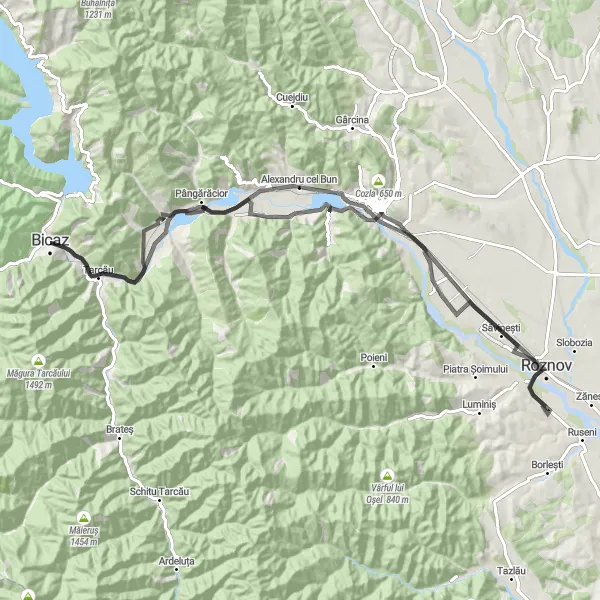 Map miniature of "Rural Roads and Scenic Views" cycling inspiration in Nord-Est, Romania. Generated by Tarmacs.app cycling route planner