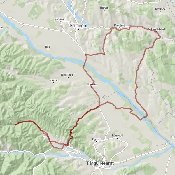 Map miniature of "Bâtca cu Plai Gravel Loop" cycling inspiration in Nord-Est, Romania. Generated by Tarmacs.app cycling route planner