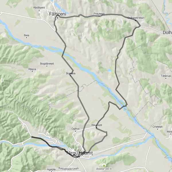 Map miniature of "Targu Neamt Road Adventure" cycling inspiration in Nord-Est, Romania. Generated by Tarmacs.app cycling route planner