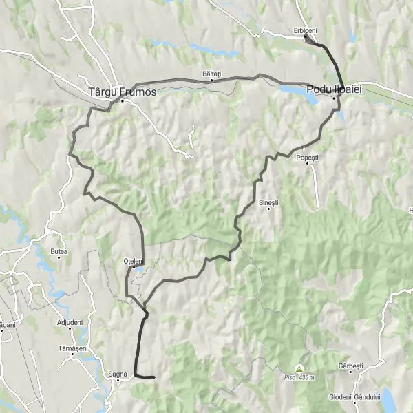 Map miniature of "Cultural and Scenic Road Cycling Route near Erbiceni" cycling inspiration in Nord-Est, Romania. Generated by Tarmacs.app cycling route planner