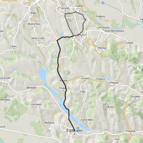 Map miniature of "Cumpărătura and Bunești Loop" cycling inspiration in Nord-Est, Romania. Generated by Tarmacs.app cycling route planner