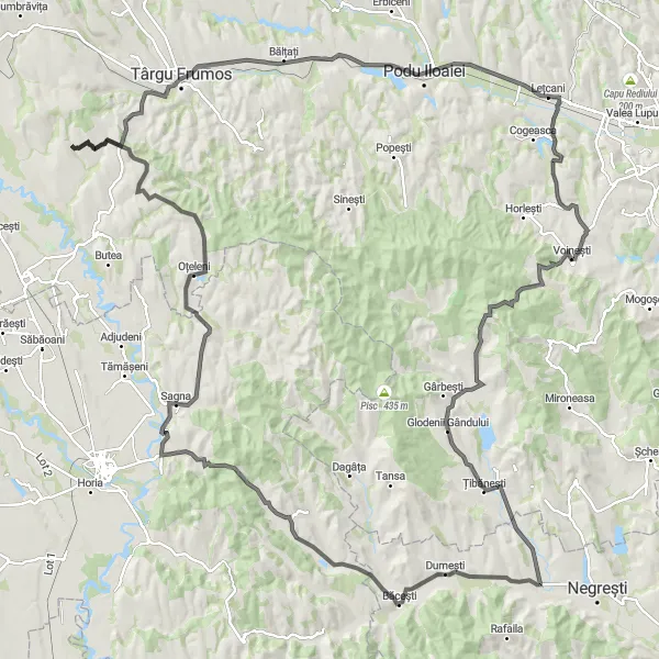 Map miniature of "Lețcani Adventure" cycling inspiration in Nord-Est, Romania. Generated by Tarmacs.app cycling route planner