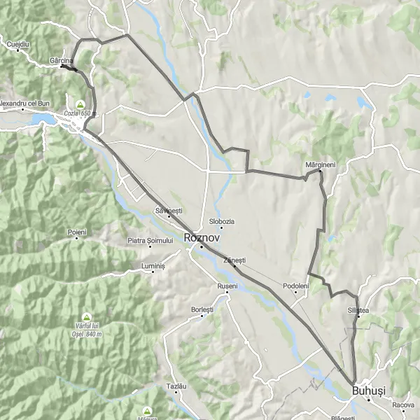 Map miniature of "Căciulești Expedition" cycling inspiration in Nord-Est, Romania. Generated by Tarmacs.app cycling route planner