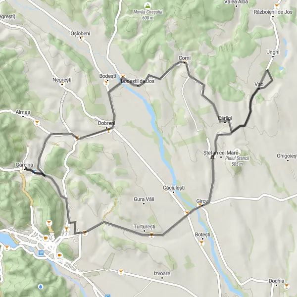 Map miniature of "Mintiana Loop" cycling inspiration in Nord-Est, Romania. Generated by Tarmacs.app cycling route planner