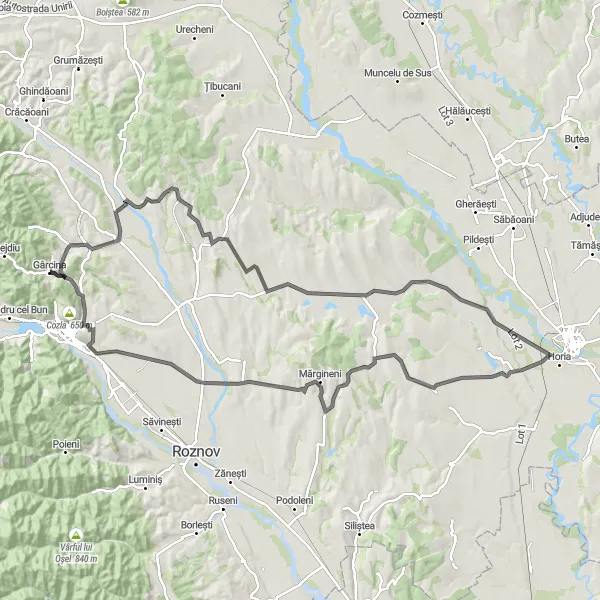 Map miniature of "Bozienii de Sus Circuit" cycling inspiration in Nord-Est, Romania. Generated by Tarmacs.app cycling route planner