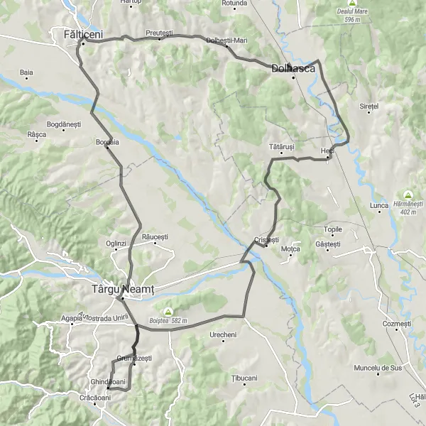 Map miniature of "The Impressive Climb to Targu Neamt" cycling inspiration in Nord-Est, Romania. Generated by Tarmacs.app cycling route planner