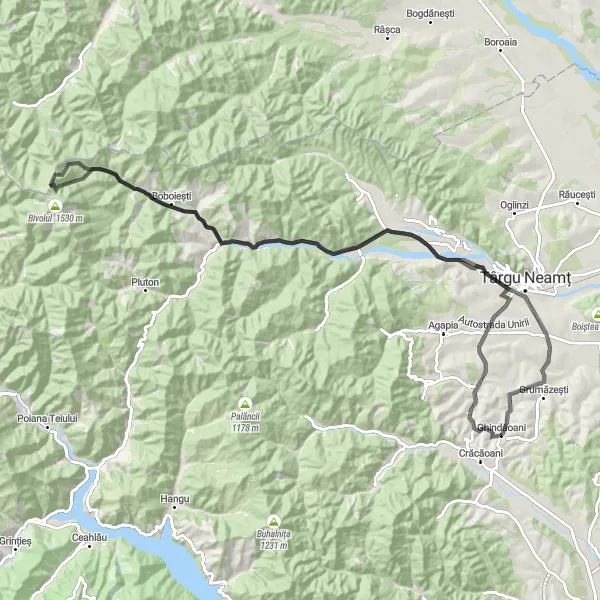 Map miniature of "Nord-Est Countryside Ride" cycling inspiration in Nord-Est, Romania. Generated by Tarmacs.app cycling route planner