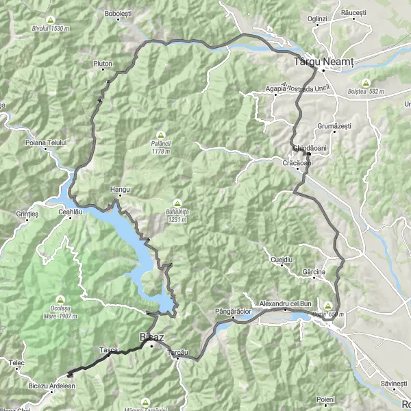 Map miniature of "Ghindăoani Challenge" cycling inspiration in Nord-Est, Romania. Generated by Tarmacs.app cycling route planner