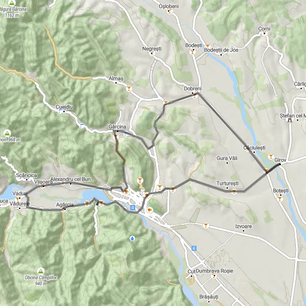 Map miniature of "Mountain Adventure" cycling inspiration in Nord-Est, Romania. Generated by Tarmacs.app cycling route planner