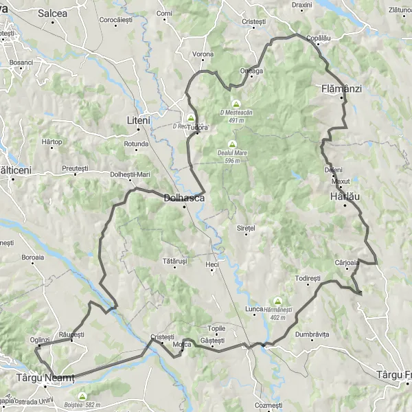 Map miniature of "Climb and Discover the Region" cycling inspiration in Nord-Est, Romania. Generated by Tarmacs.app cycling route planner