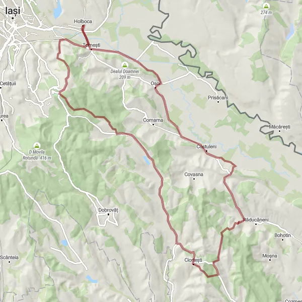 Map miniature of "Frenciugi Gravel Loop" cycling inspiration in Nord-Est, Romania. Generated by Tarmacs.app cycling route planner