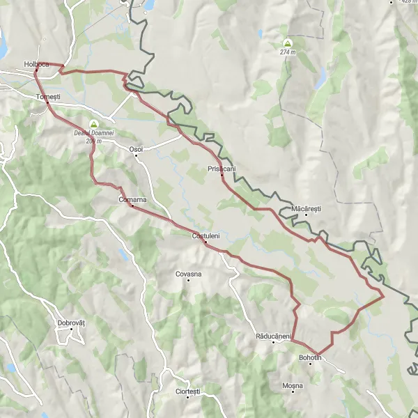 Map miniature of "Prisăcani Challenge" cycling inspiration in Nord-Est, Romania. Generated by Tarmacs.app cycling route planner