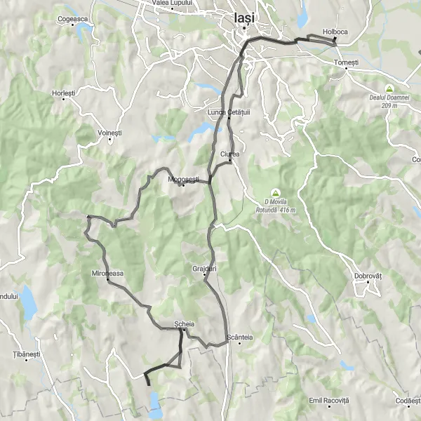 Map miniature of "Hlincea Road Loop" cycling inspiration in Nord-Est, Romania. Generated by Tarmacs.app cycling route planner