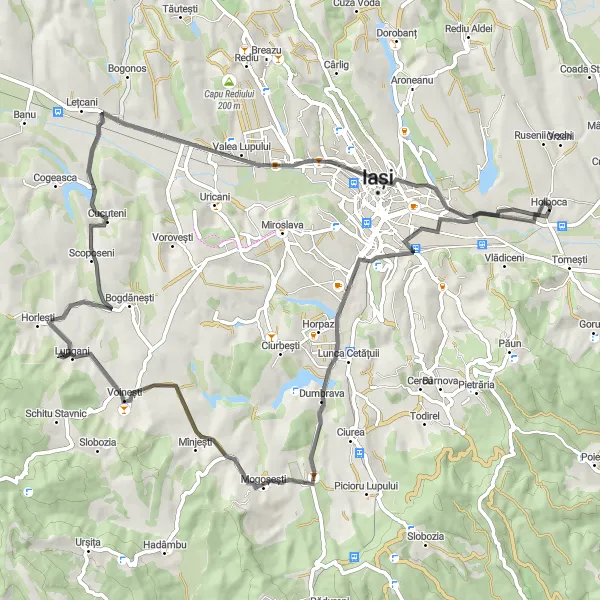 Map miniature of "Holboca Loop" cycling inspiration in Nord-Est, Romania. Generated by Tarmacs.app cycling route planner