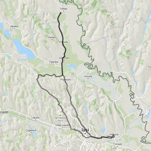 Map miniature of "Popricani Road Loop" cycling inspiration in Nord-Est, Romania. Generated by Tarmacs.app cycling route planner