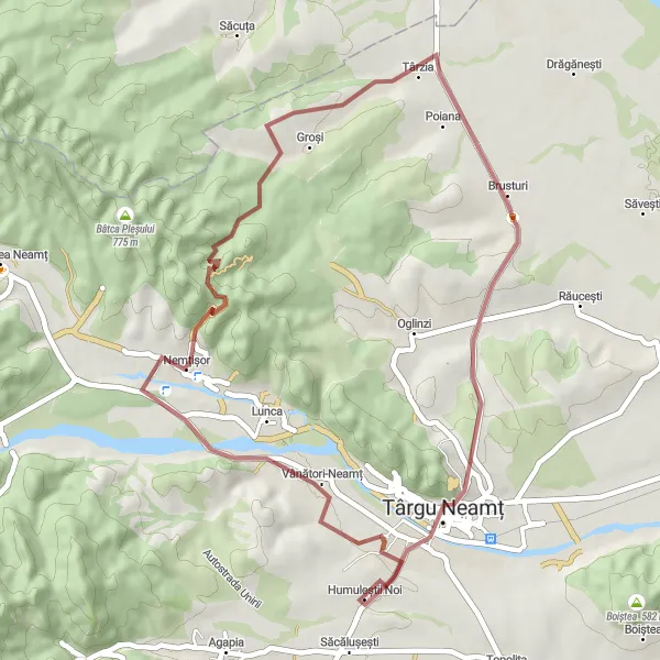 Map miniature of "Gravel Adventure" cycling inspiration in Nord-Est, Romania. Generated by Tarmacs.app cycling route planner