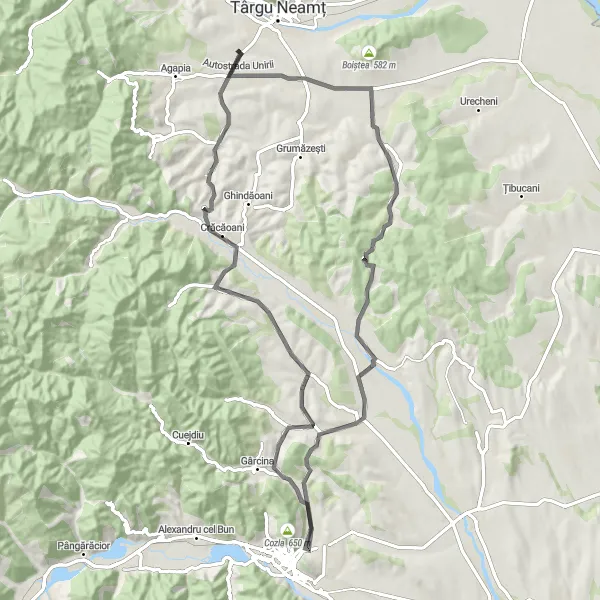 Map miniature of "Road Cycling Adventure" cycling inspiration in Nord-Est, Romania. Generated by Tarmacs.app cycling route planner