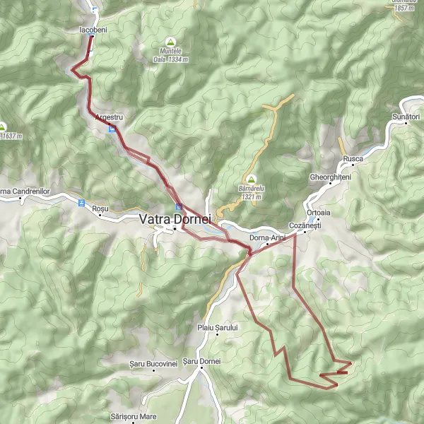 Map miniature of "The Scenic Escape" cycling inspiration in Nord-Est, Romania. Generated by Tarmacs.app cycling route planner