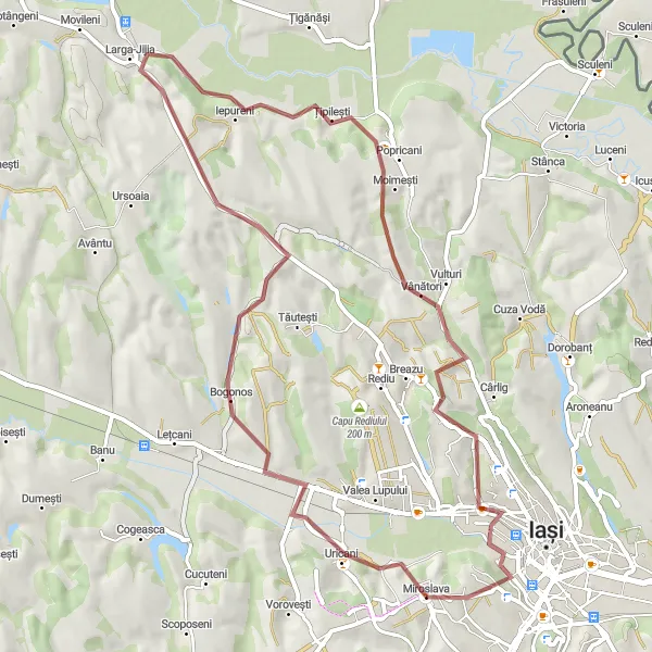 Map miniature of "Vulturi Valley Gravel Ride" cycling inspiration in Nord-Est, Romania. Generated by Tarmacs.app cycling route planner