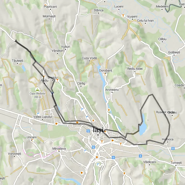 Map miniature of "Through the History of Iași" cycling inspiration in Nord-Est, Romania. Generated by Tarmacs.app cycling route planner