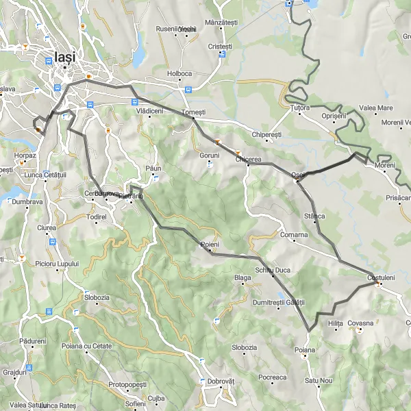 Map miniature of "The Majestic Iași" cycling inspiration in Nord-Est, Romania. Generated by Tarmacs.app cycling route planner