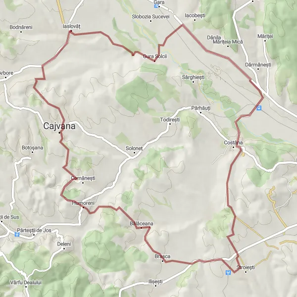 Map miniature of "Costâna Adventure Ride" cycling inspiration in Nord-Est, Romania. Generated by Tarmacs.app cycling route planner
