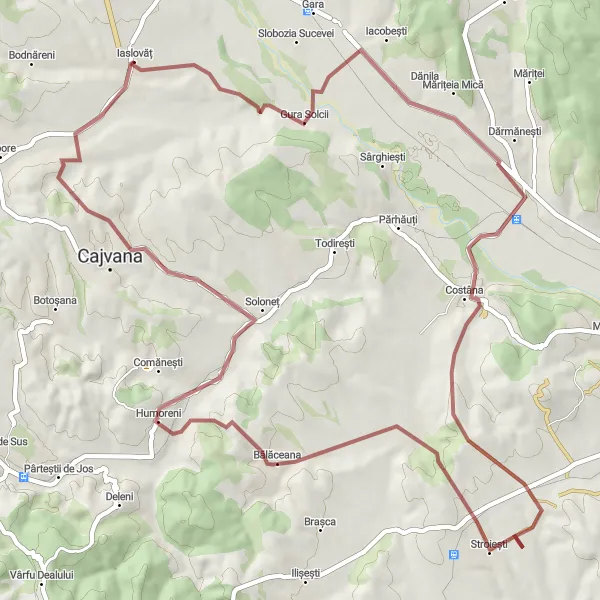Map miniature of "The Costâna Adventure" cycling inspiration in Nord-Est, Romania. Generated by Tarmacs.app cycling route planner