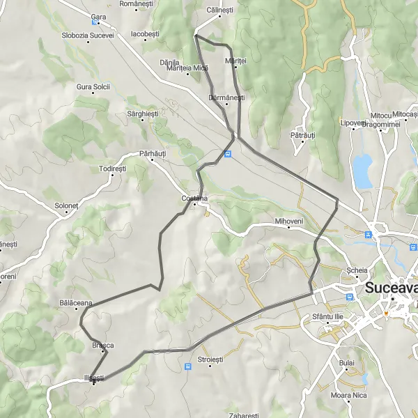 Map miniature of "Exploring Maritei" cycling inspiration in Nord-Est, Romania. Generated by Tarmacs.app cycling route planner