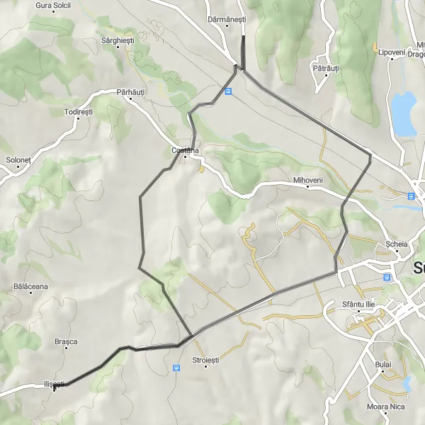 Map miniature of "The Trei Movile Loop" cycling inspiration in Nord-Est, Romania. Generated by Tarmacs.app cycling route planner