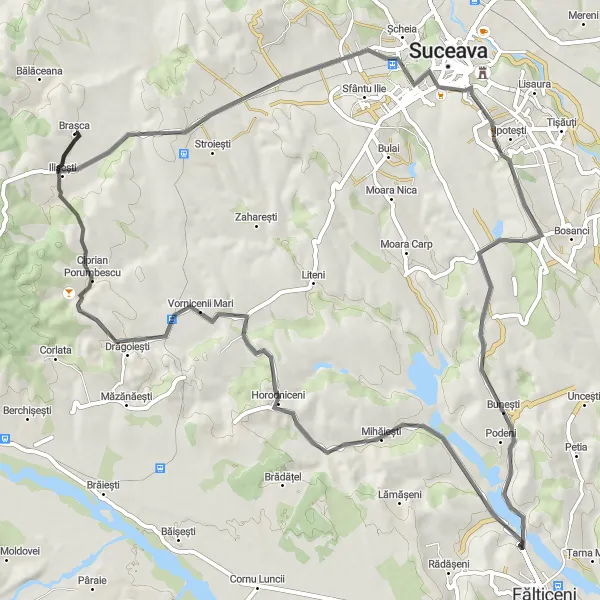 Map miniature of "The Obcini Adventure" cycling inspiration in Nord-Est, Romania. Generated by Tarmacs.app cycling route planner