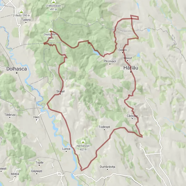 Map miniature of "Lespezi Gravel Challenge" cycling inspiration in Nord-Est, Romania. Generated by Tarmacs.app cycling route planner