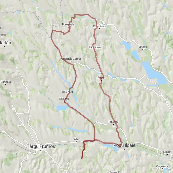 Map miniature of "Gravel Adventure to Belcești" cycling inspiration in Nord-Est, Romania. Generated by Tarmacs.app cycling route planner