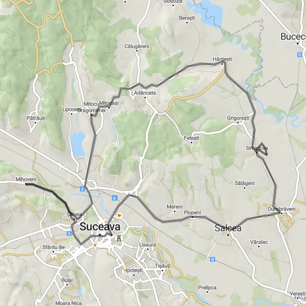 Map miniature of "Serene Road Cycling Experience" cycling inspiration in Nord-Est, Romania. Generated by Tarmacs.app cycling route planner