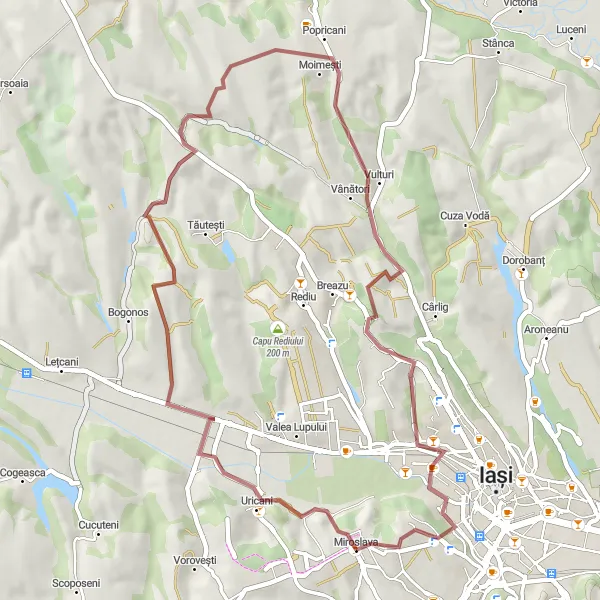 Map miniature of "Gravel to Vulturi" cycling inspiration in Nord-Est, Romania. Generated by Tarmacs.app cycling route planner