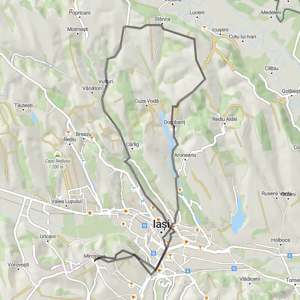 Map miniature of "Road to Axa B.C." cycling inspiration in Nord-Est, Romania. Generated by Tarmacs.app cycling route planner