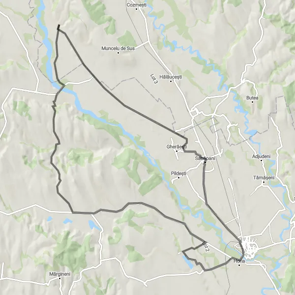 Map miniature of "Hanul Ancuței Historical Ride" cycling inspiration in Nord-Est, Romania. Generated by Tarmacs.app cycling route planner