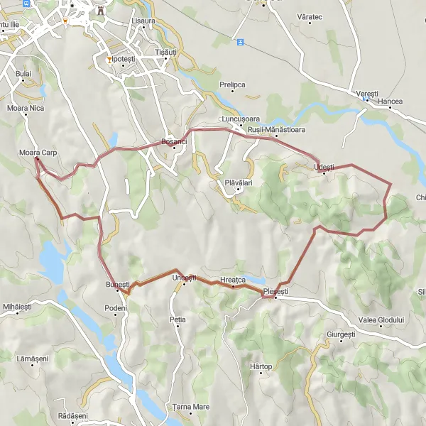 Map miniature of "The Scenic Loop" cycling inspiration in Nord-Est, Romania. Generated by Tarmacs.app cycling route planner