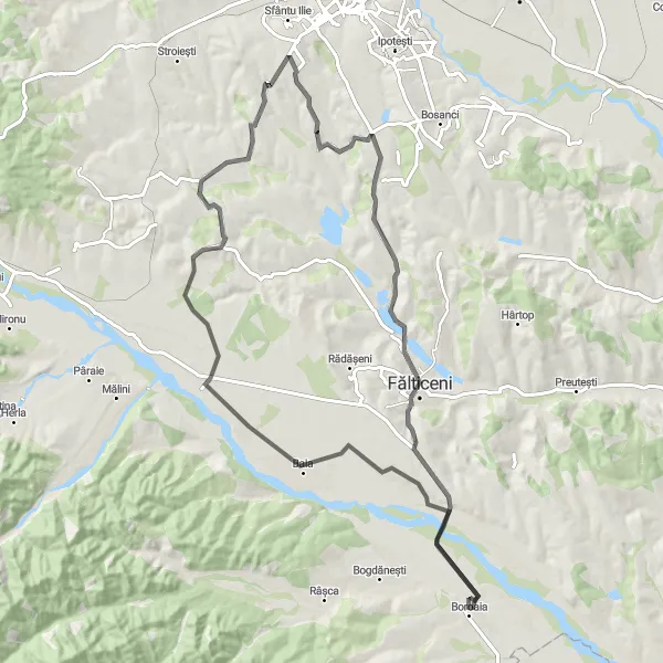 Map miniature of "Ride to the Tranquil Dumbrava Village" cycling inspiration in Nord-Est, Romania. Generated by Tarmacs.app cycling route planner