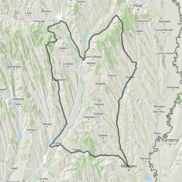 Map miniature of "The Floreni Loop" cycling inspiration in Nord-Est, Romania. Generated by Tarmacs.app cycling route planner