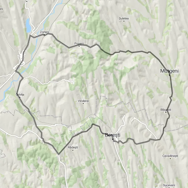 Map miniature of "The Grivița Adventure" cycling inspiration in Nord-Est, Romania. Generated by Tarmacs.app cycling route planner