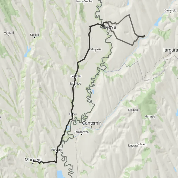 Map miniature of "The Fălciu Adventure" cycling inspiration in Nord-Est, Romania. Generated by Tarmacs.app cycling route planner