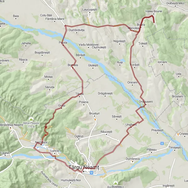 Map miniature of "Gravel Scenic Escape near Nemțișor" cycling inspiration in Nord-Est, Romania. Generated by Tarmacs.app cycling route planner