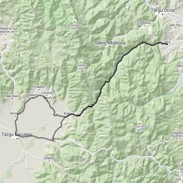 Map miniature of "Eastern Gems" cycling inspiration in Nord-Est, Romania. Generated by Tarmacs.app cycling route planner