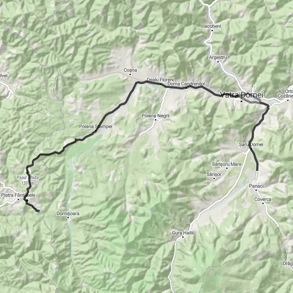 Map miniature of "The Breathtaking Tihuța Pass" cycling inspiration in Nord-Est, Romania. Generated by Tarmacs.app cycling route planner
