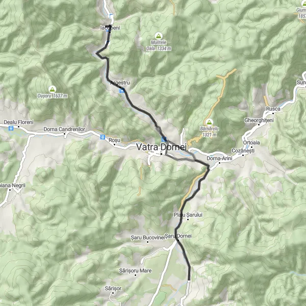 Map miniature of "Charming Villages and Scenic Views" cycling inspiration in Nord-Est, Romania. Generated by Tarmacs.app cycling route planner