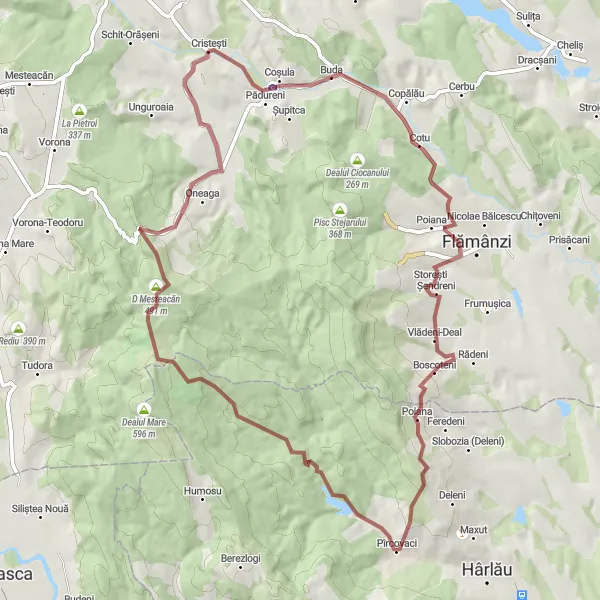 Map miniature of "The Medieval Pathways" cycling inspiration in Nord-Est, Romania. Generated by Tarmacs.app cycling route planner